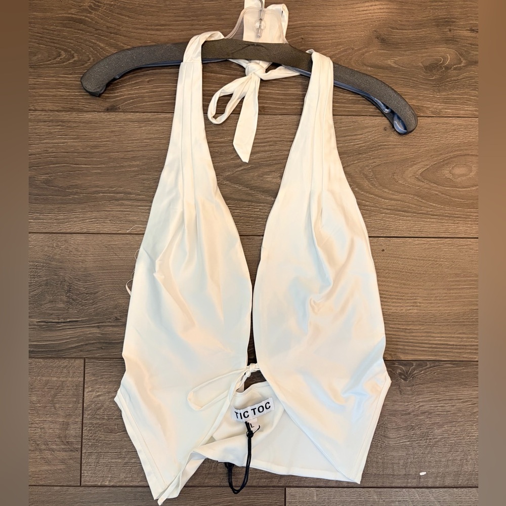 Ivory Halter Tie-Back Crop Top